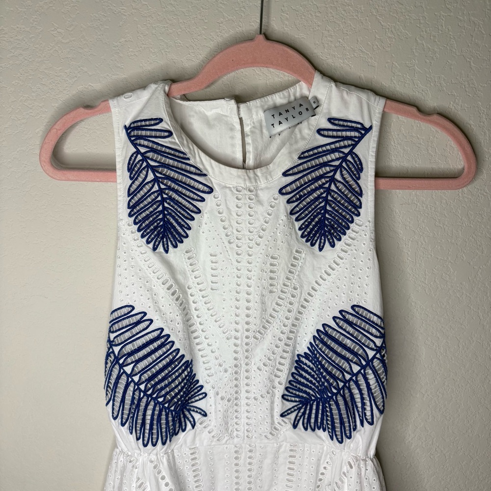 Tanya Taylor White & Blue Eyelet Dress - Picture 3 of 7
